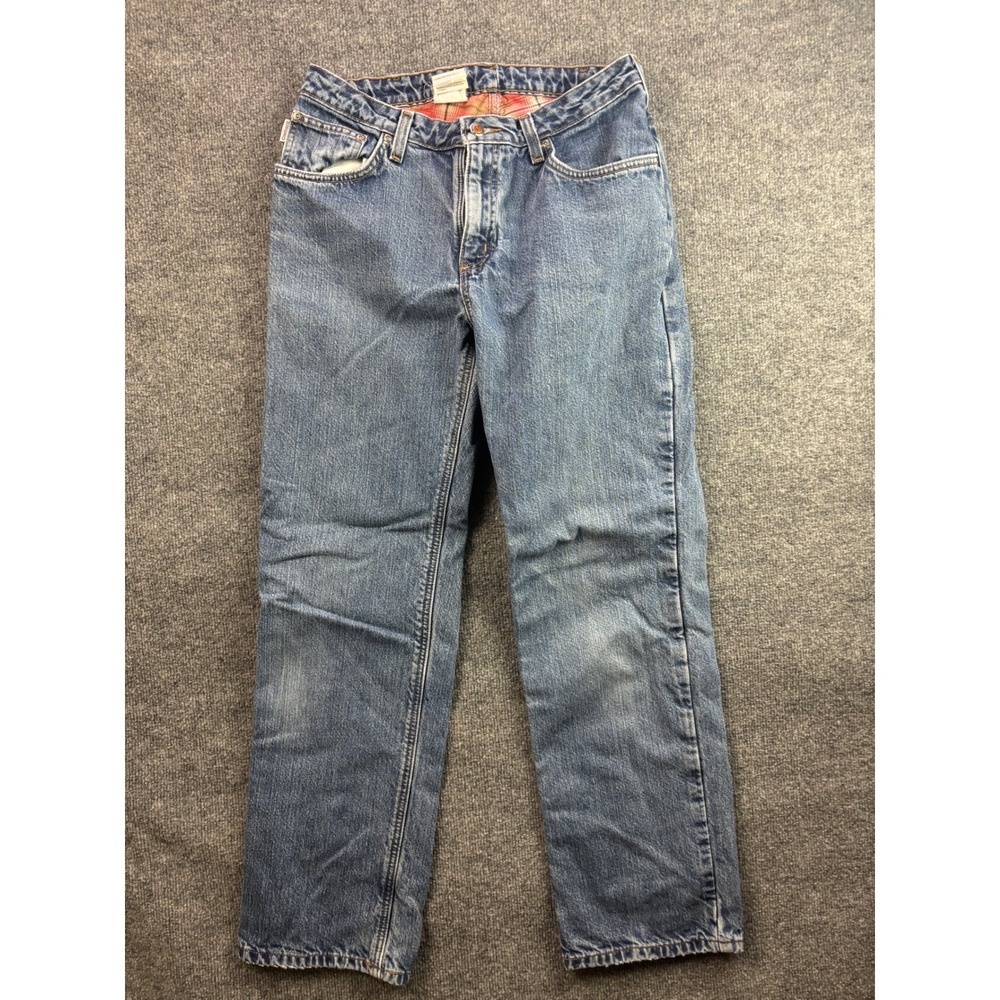 Carhartt Flannel Lined Jeans Womens 10x32 Blue Plaid Lined Straight Leg WB172